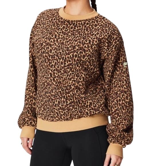 Fabletics Cheetah Crewneck Pullover Women’s Sz Small Cropped Soft Fleece Animal - Picture 1 of 10